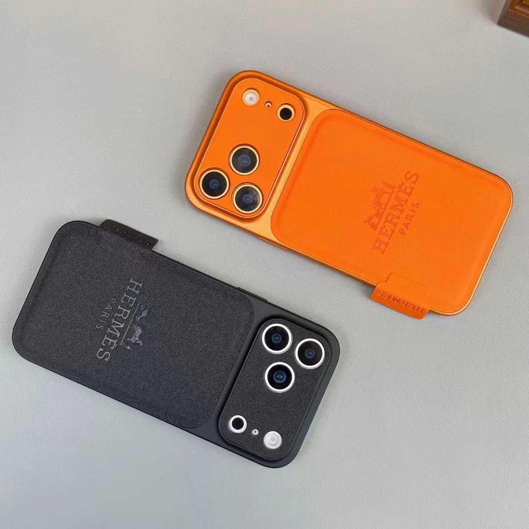 Hermès Grey Logo Embossed Leather Phone Case - Image 7
