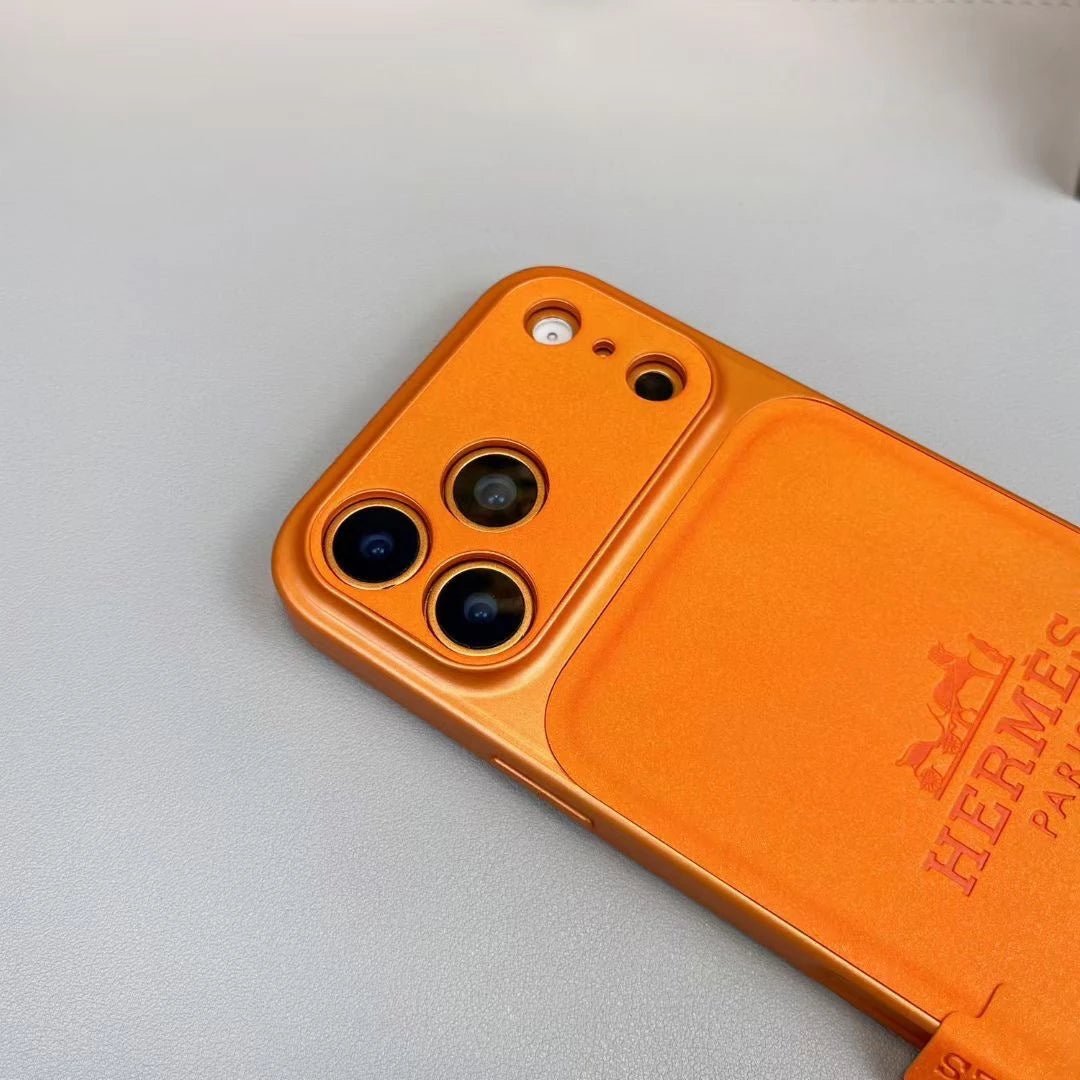 Hermès Grey Logo Embossed Leather Phone Case - Image 6
