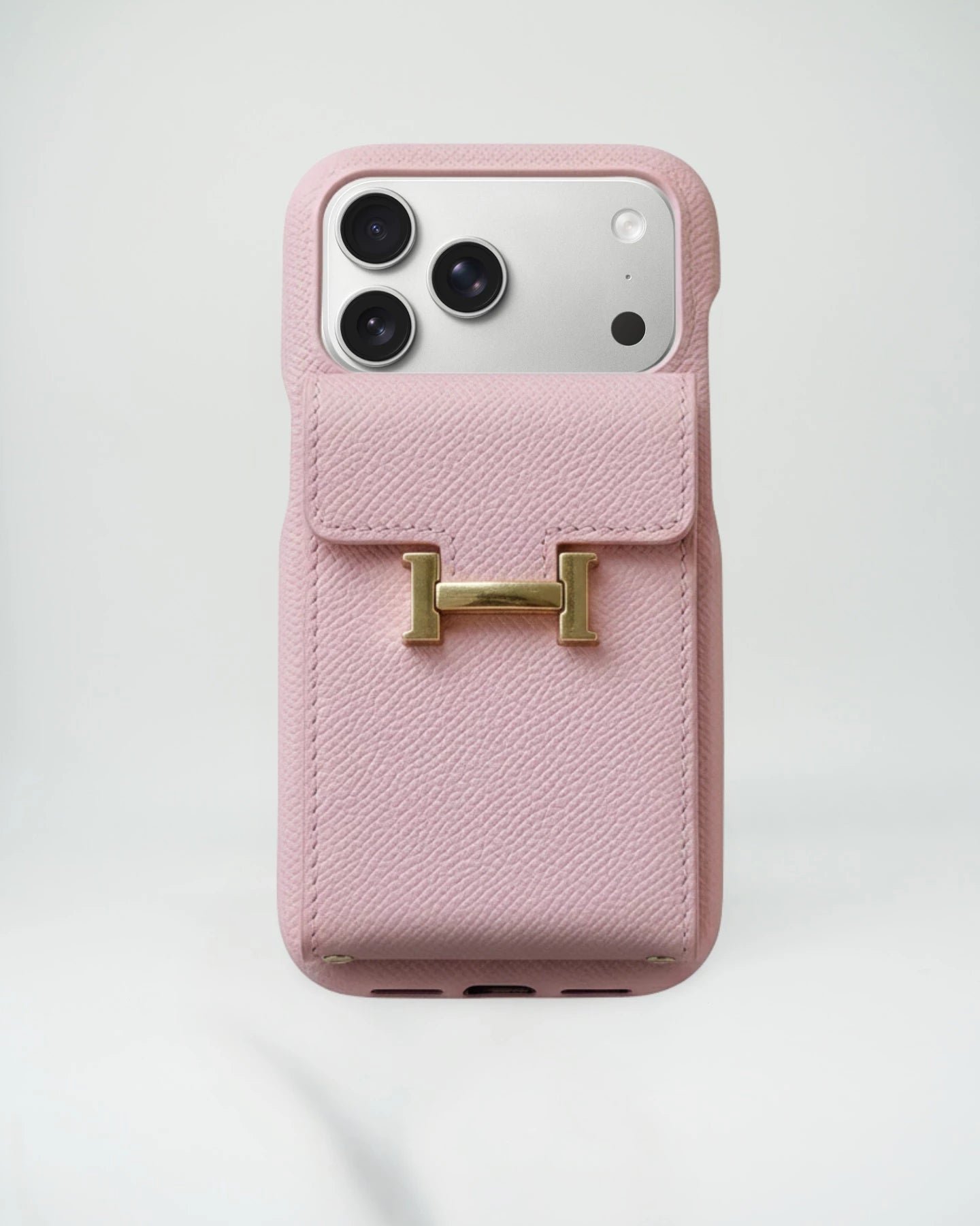 Herm??s iPhone 17 Pro Max Case ?C Pink Leather Card Holder Luxury Cover