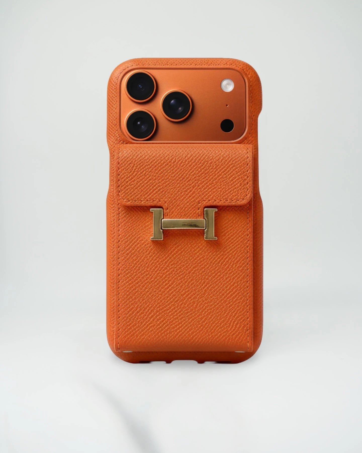Herm??s iPhone 17 Pro Max Case ?C Orange Leather Card Holder Luxury Cover