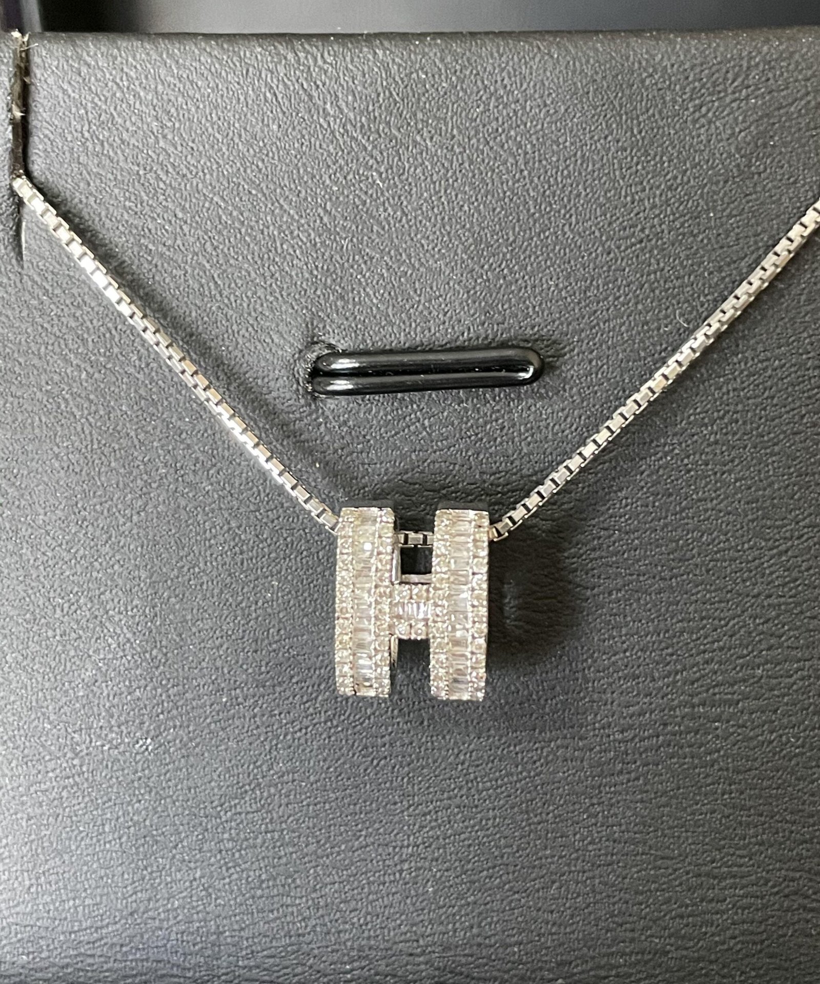 Alternative view of Hermès Full Baguette Diamond H Silver Necklace