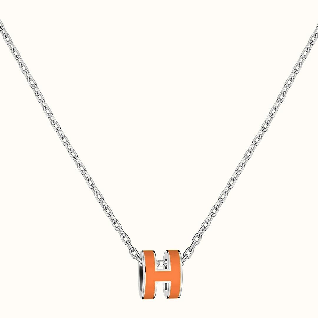 Hermès Orange Enamel Silver Pop H Necklace