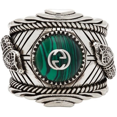GUCCI Malachite Inlaid Twist Silver Ring - Image 3