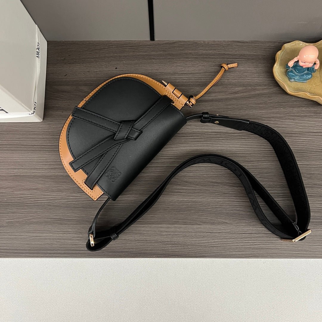 Alternative view of Mini Gate Dual bag in soft calfskin and jacquard Black and Tan smooth caflskin