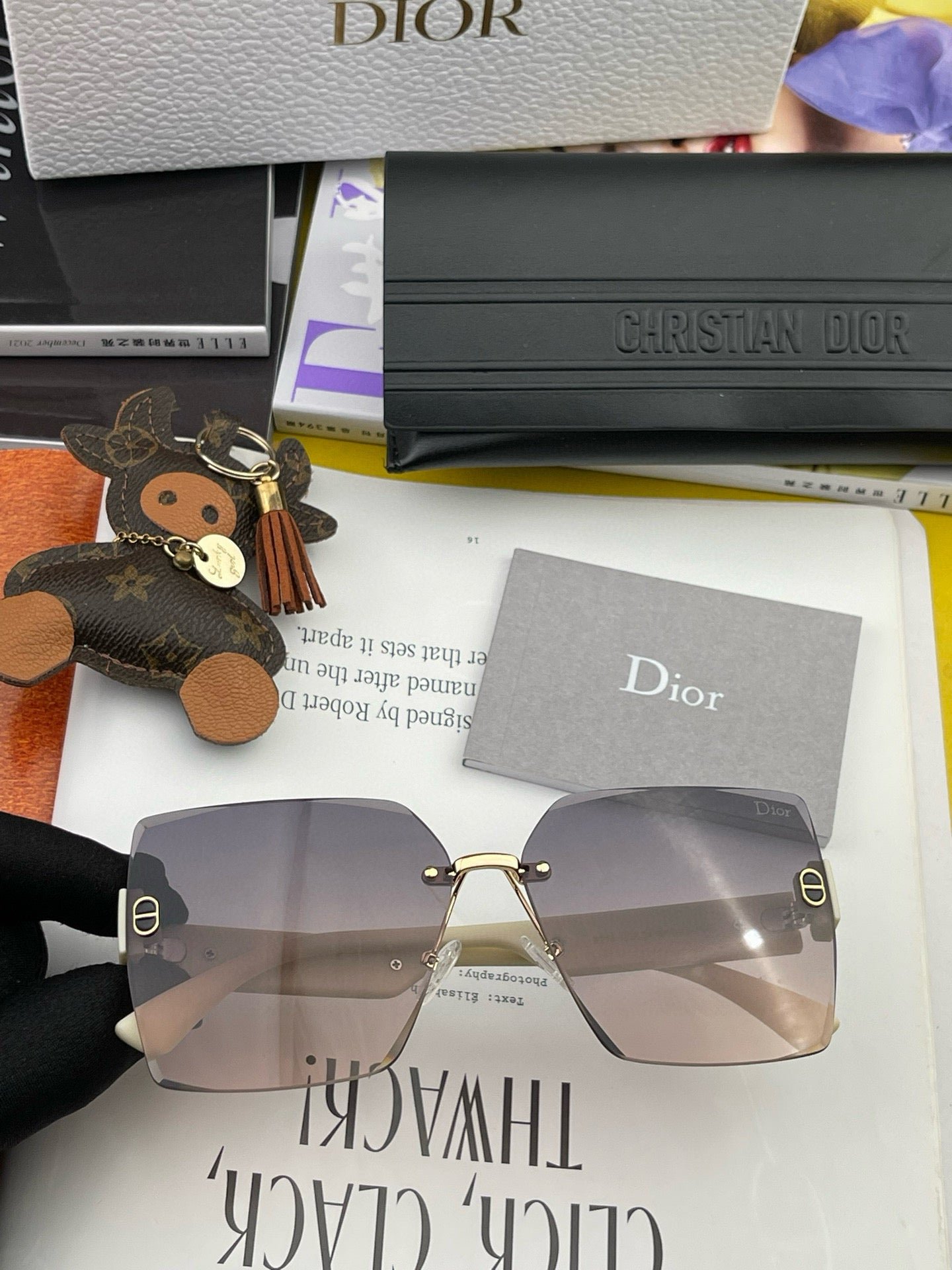 Dior Beige Rimless Brown Sunglasses - Image 5