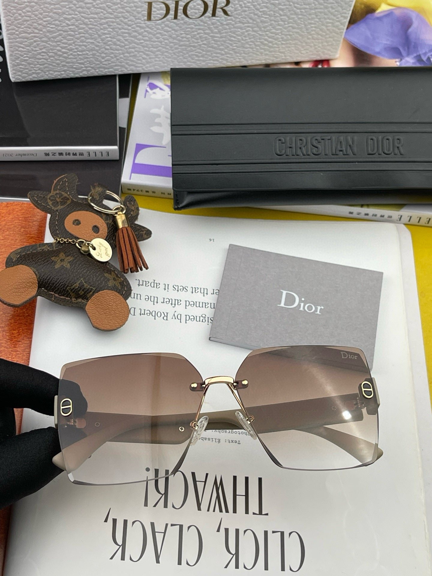 Dior Beige Rimless Brown Sunglasses - Image 8