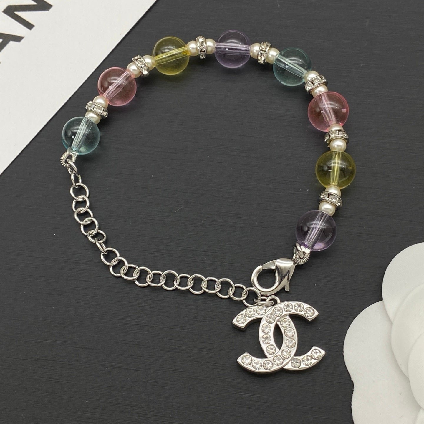 Alternative view of Chanel Silver Pastel Crystal Bead CC Bracelet