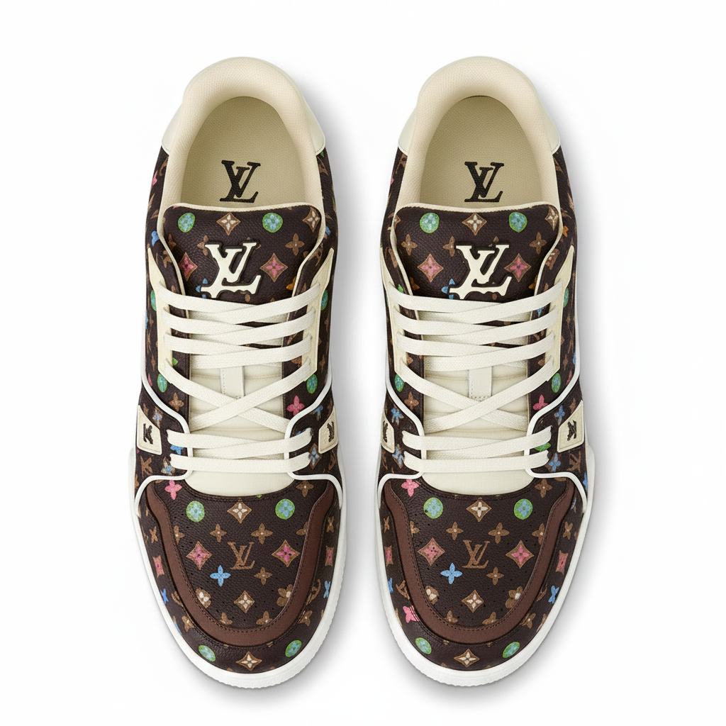 Louis Vuitton x Tyler the Creator - LV Trainers Monogram-Printed Grained Calf Leather Mocha Brown - Image 4