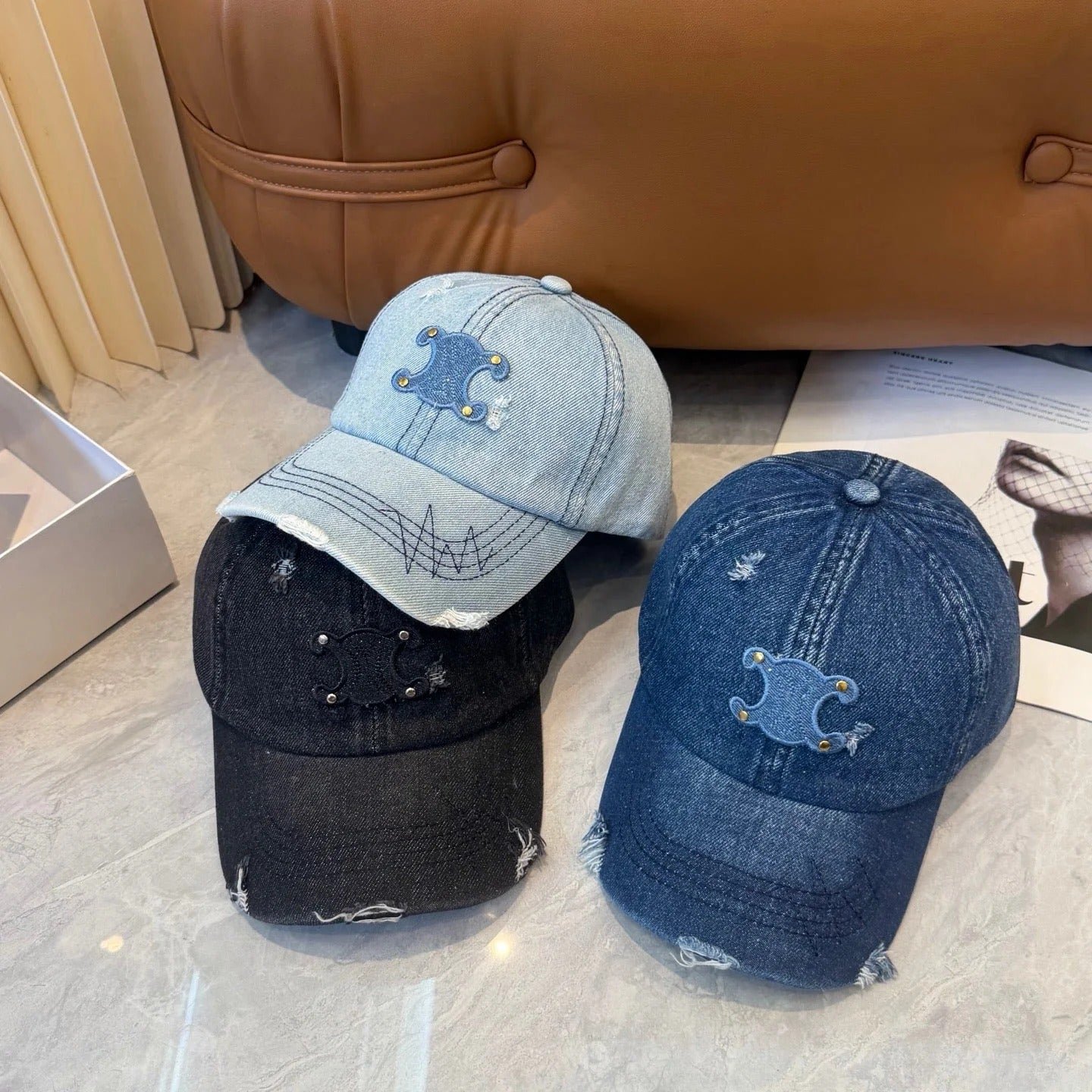 Celine Distressed Washed Denim Cap