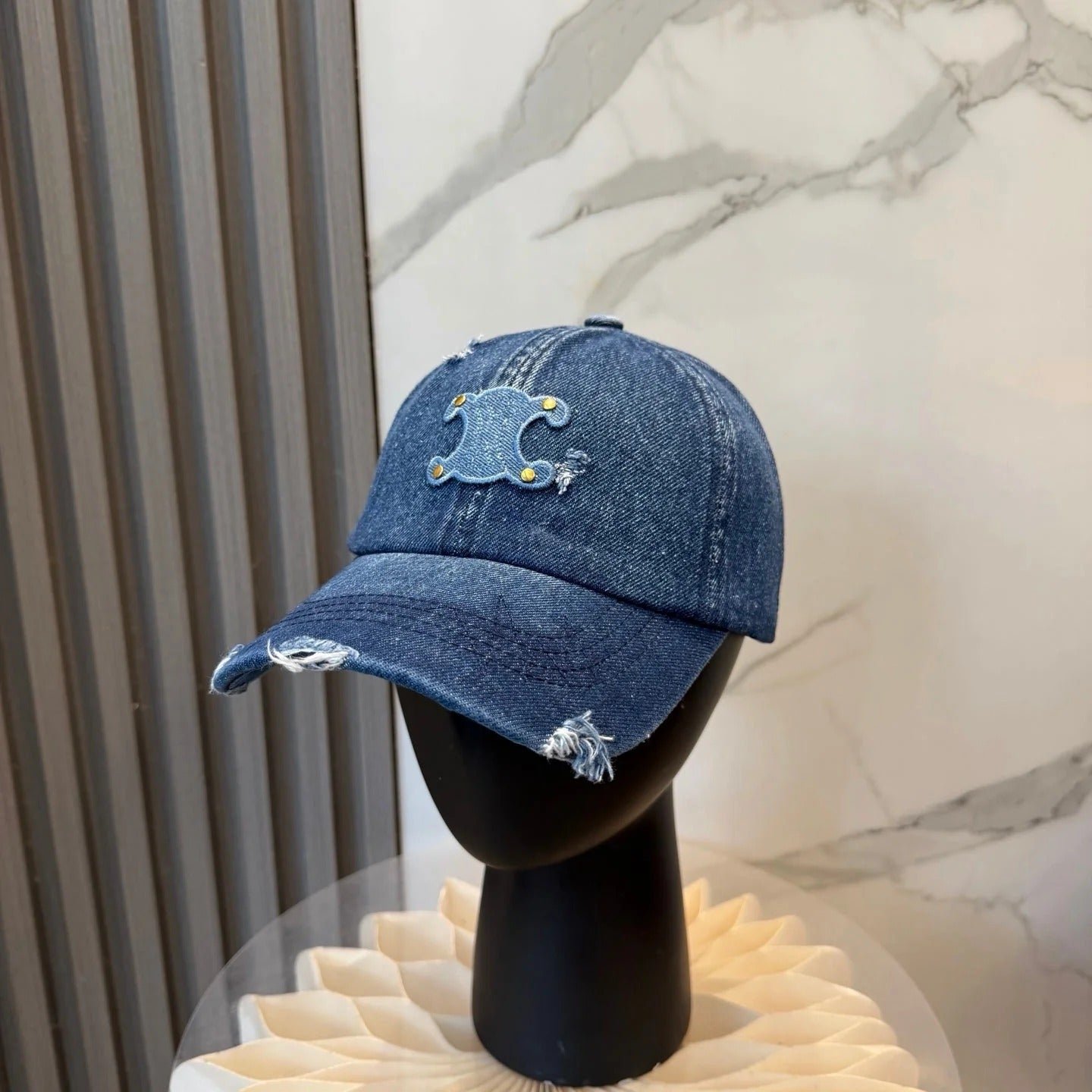 Celine Distressed Washed Denim Cap - Image 4