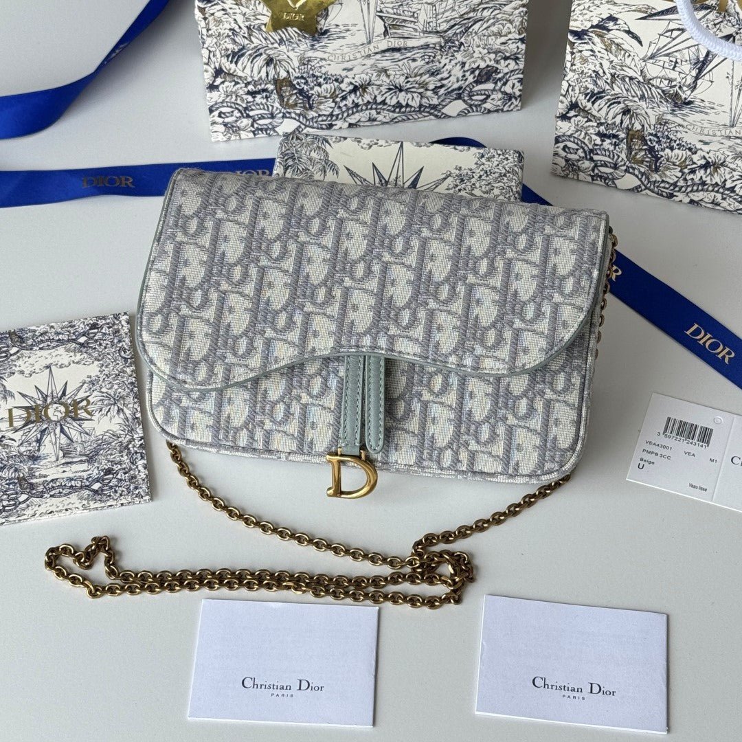 Dior Saddle Series Light Grey Jacquard & Cowhide Bag