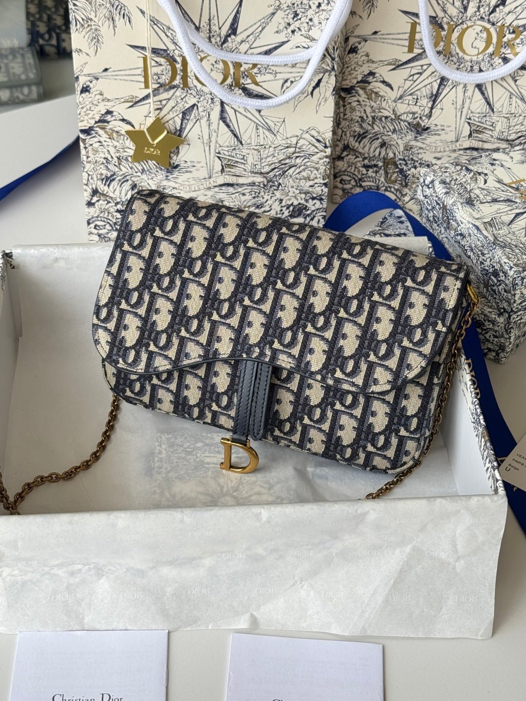 Dior Saddle Series Blue Jacquard Canvas Chain Pouch - Image 10