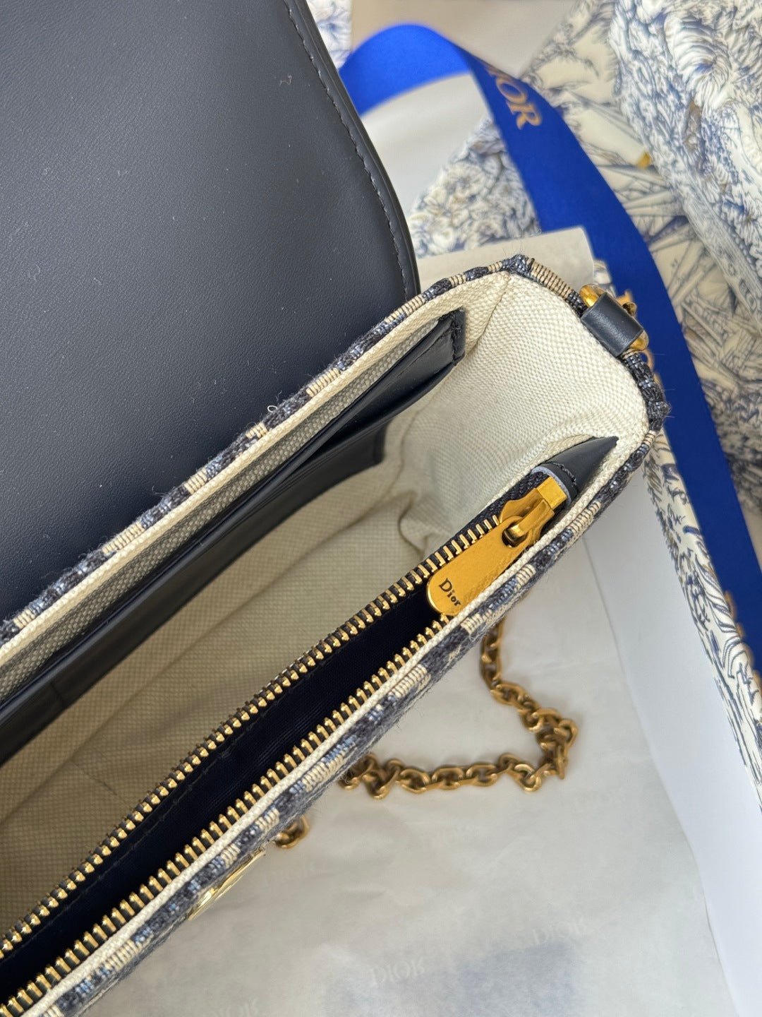 Dior Saddle Series Blue Jacquard Canvas Chain Pouch - Image 4