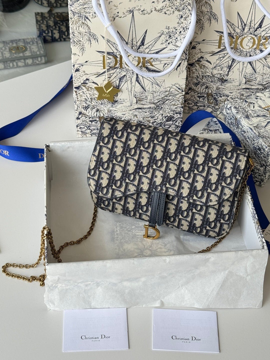 Alternative view of Dior Saddle Series Blue Jacquard Canvas Chain Pouch