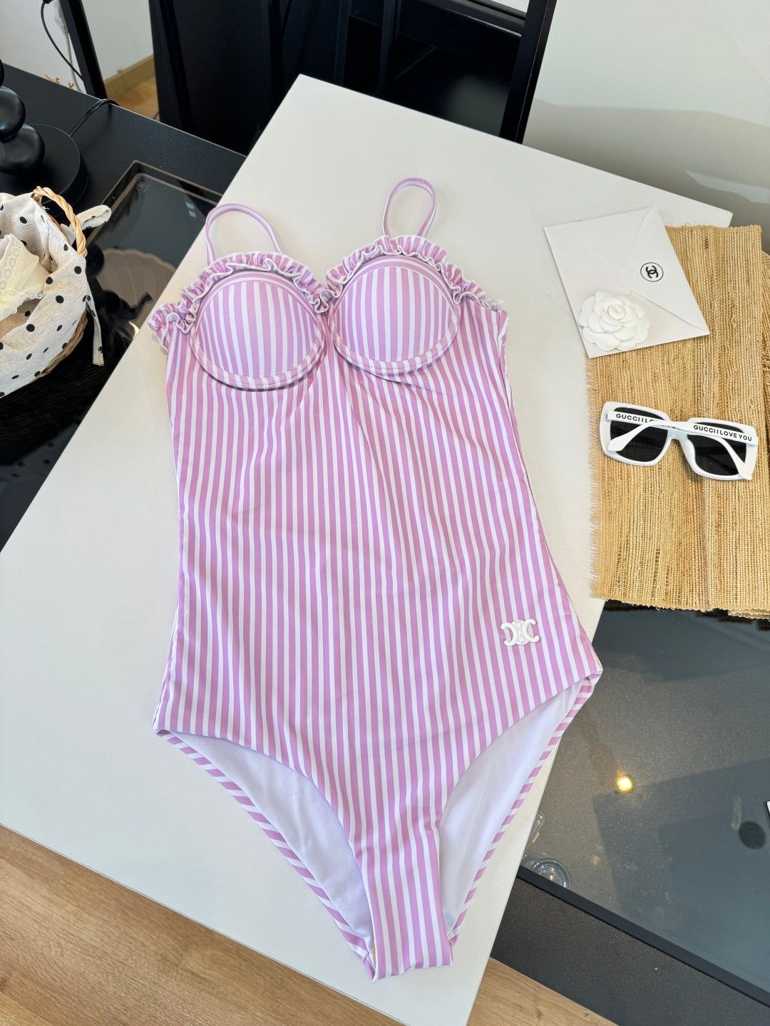 Celine Bikini Pink White Cotton 185843 - Image 3