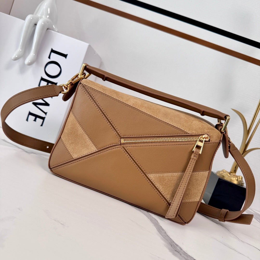 Alternative view of Small Puzzle Bag Brown Calfskin Suede