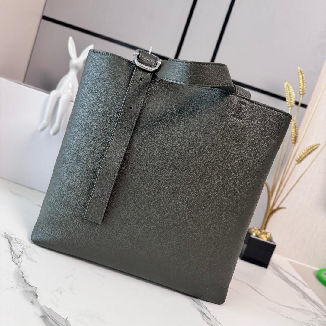 Alternative view of Loewe Loop Zipped Tote Bag Dark Khaki Grained Calfskin