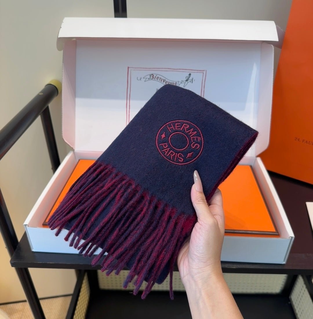 Hermès Logo Embroidery Cashmere Scarf - Image 7
