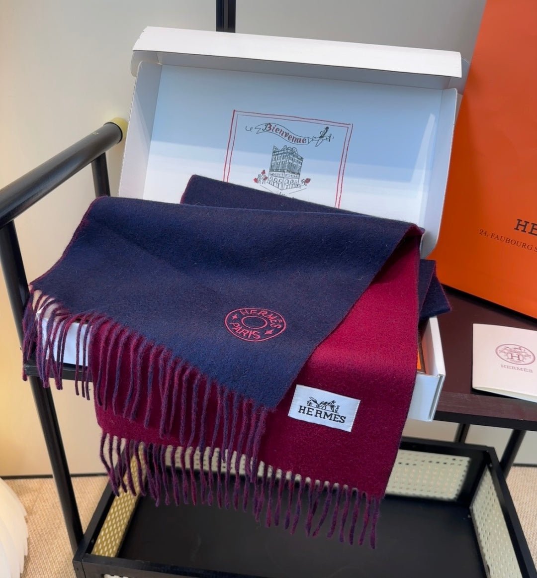 Hermès Logo Embroidery Cashmere Scarf - Image 8