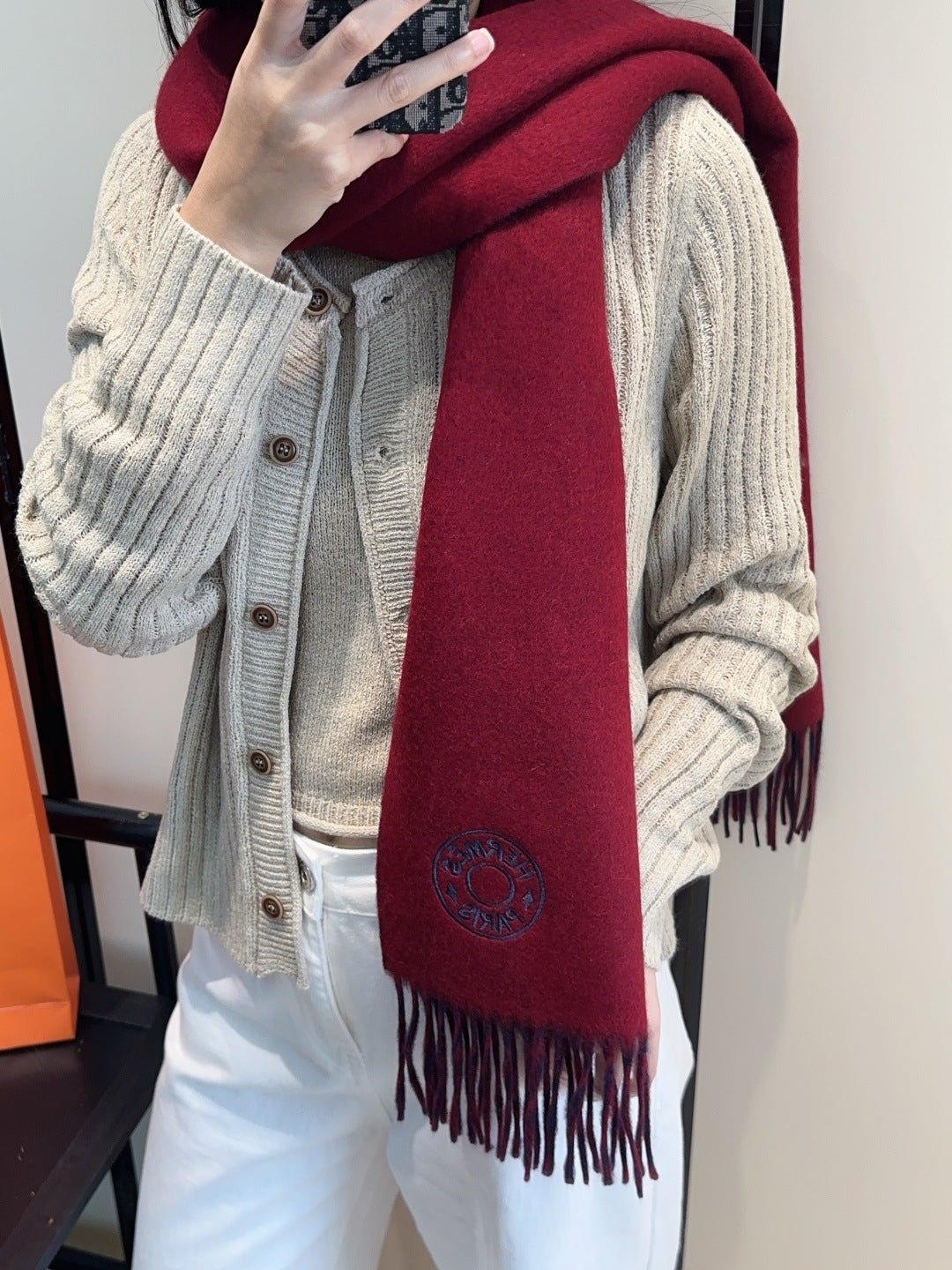 Hermès Two-Tone Cashmere Scarf - Image 4