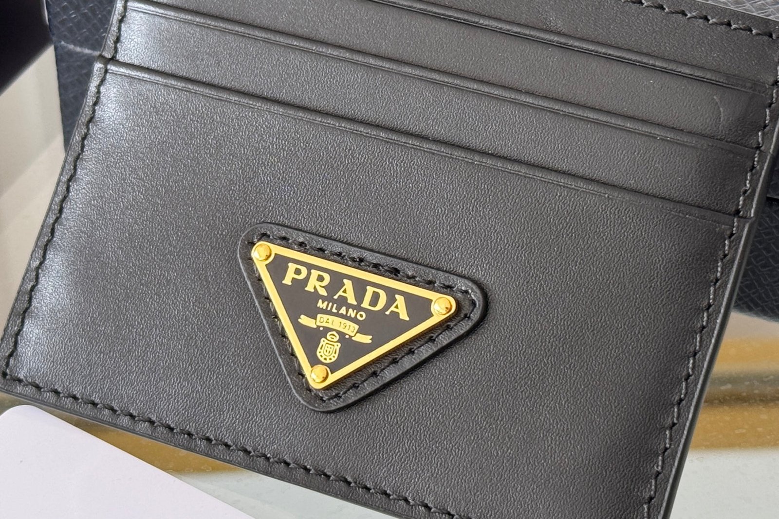 Prada Style Black Leather Card Holder - Image 6