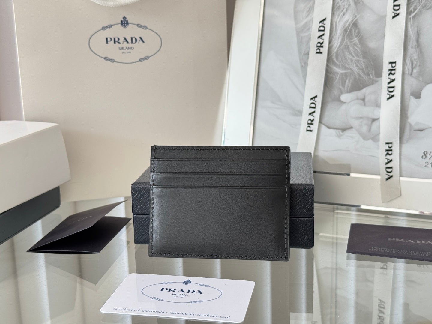 Prada Style Black Leather Card Holder - Image 5