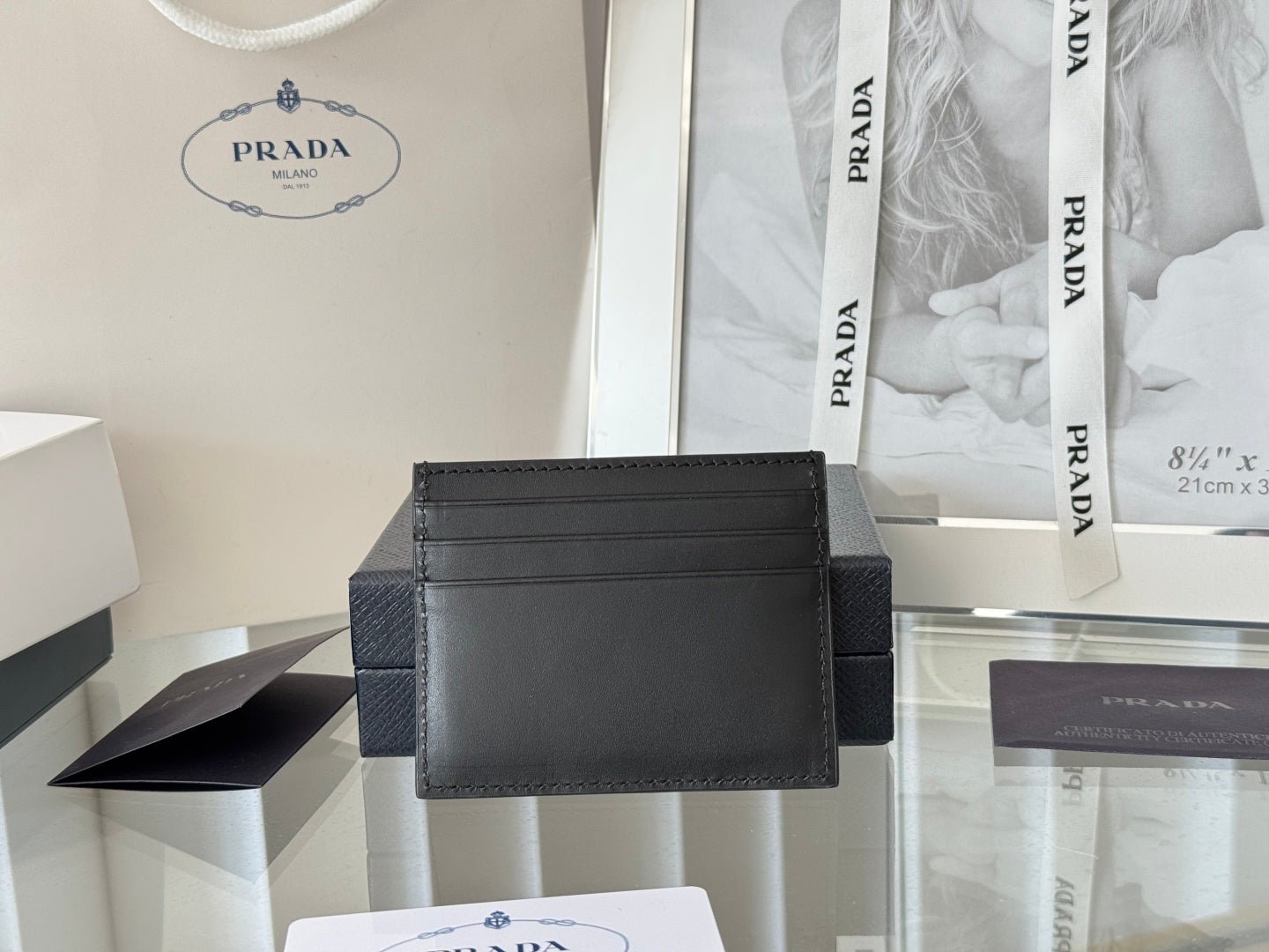 Prada Style Black Leather Card Holder - Image 4