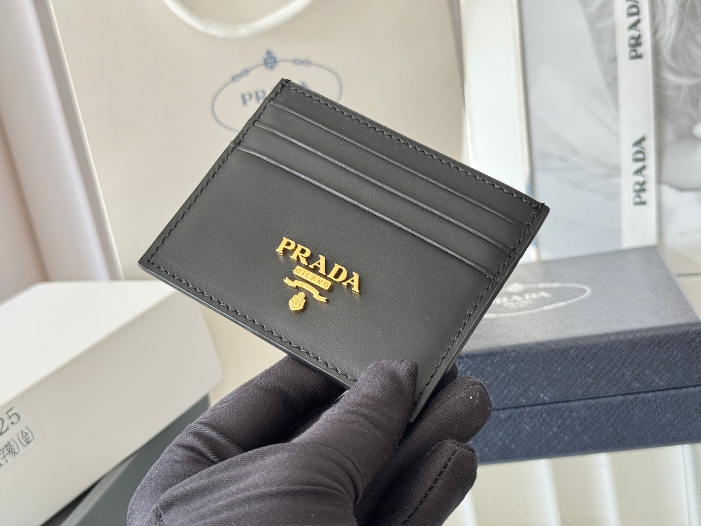 Prada Style Black Leather Card Holder - Image 3