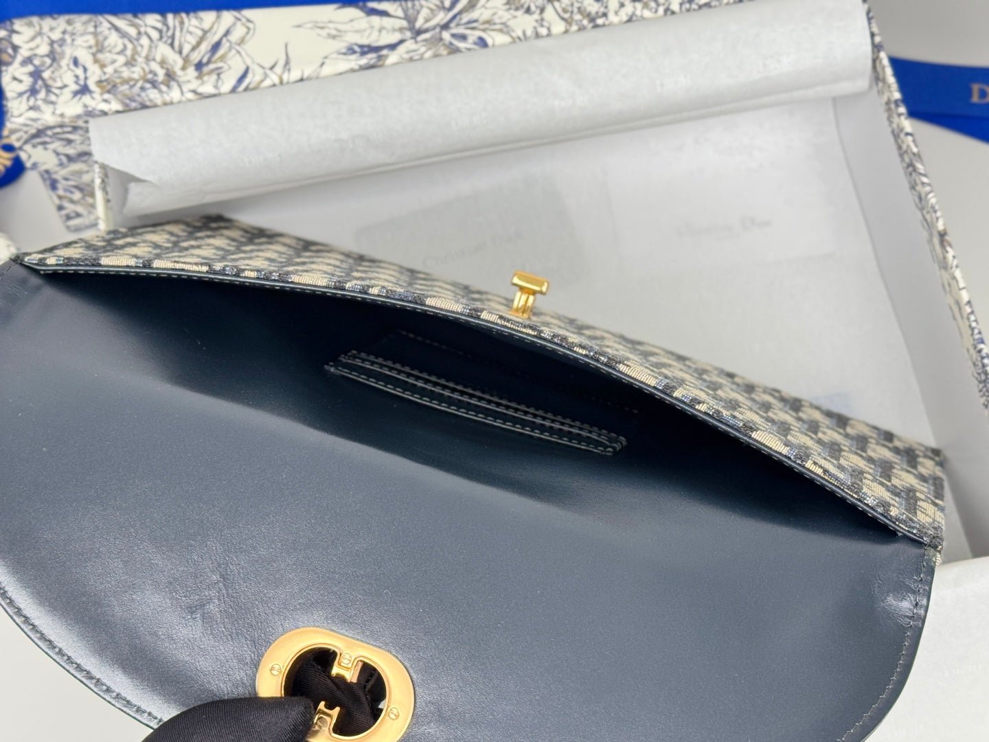 Alternative view of Dior Montaigne Series Blue Jacquard Canvas Flap Bag