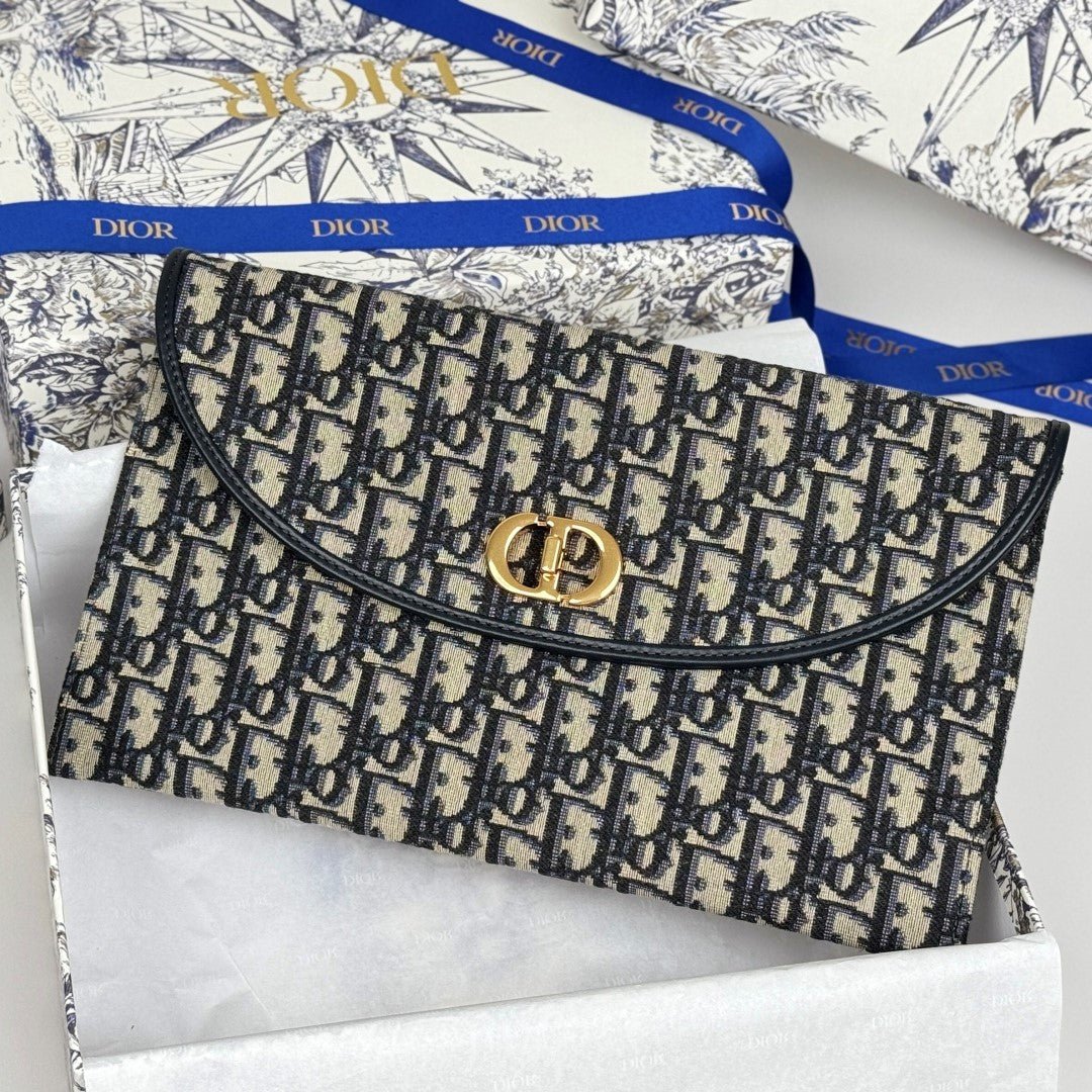 Dior Montaigne Series Blue Jacquard Canvas Flap Bag