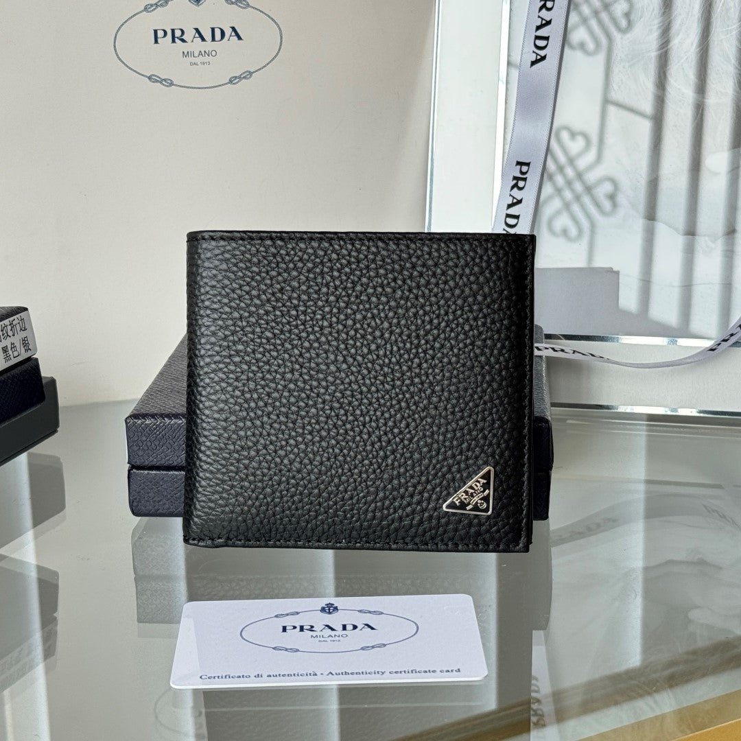 Prada Style Black Leather Bifold Wallet