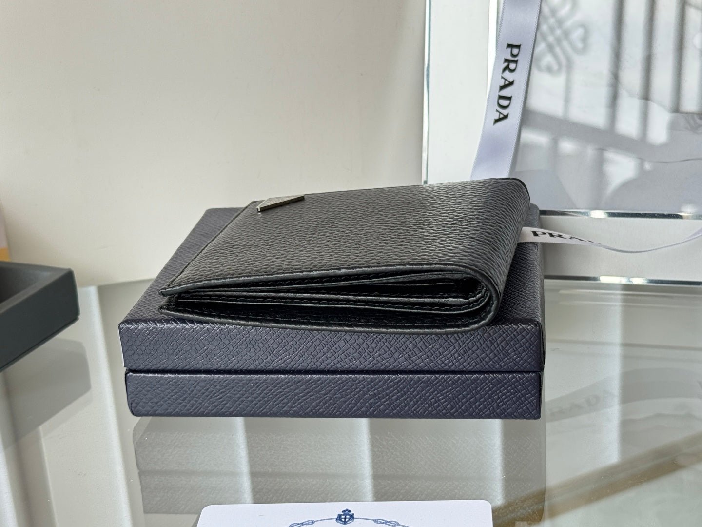 Prada Style Black Leather Bifold Wallet - Image 5