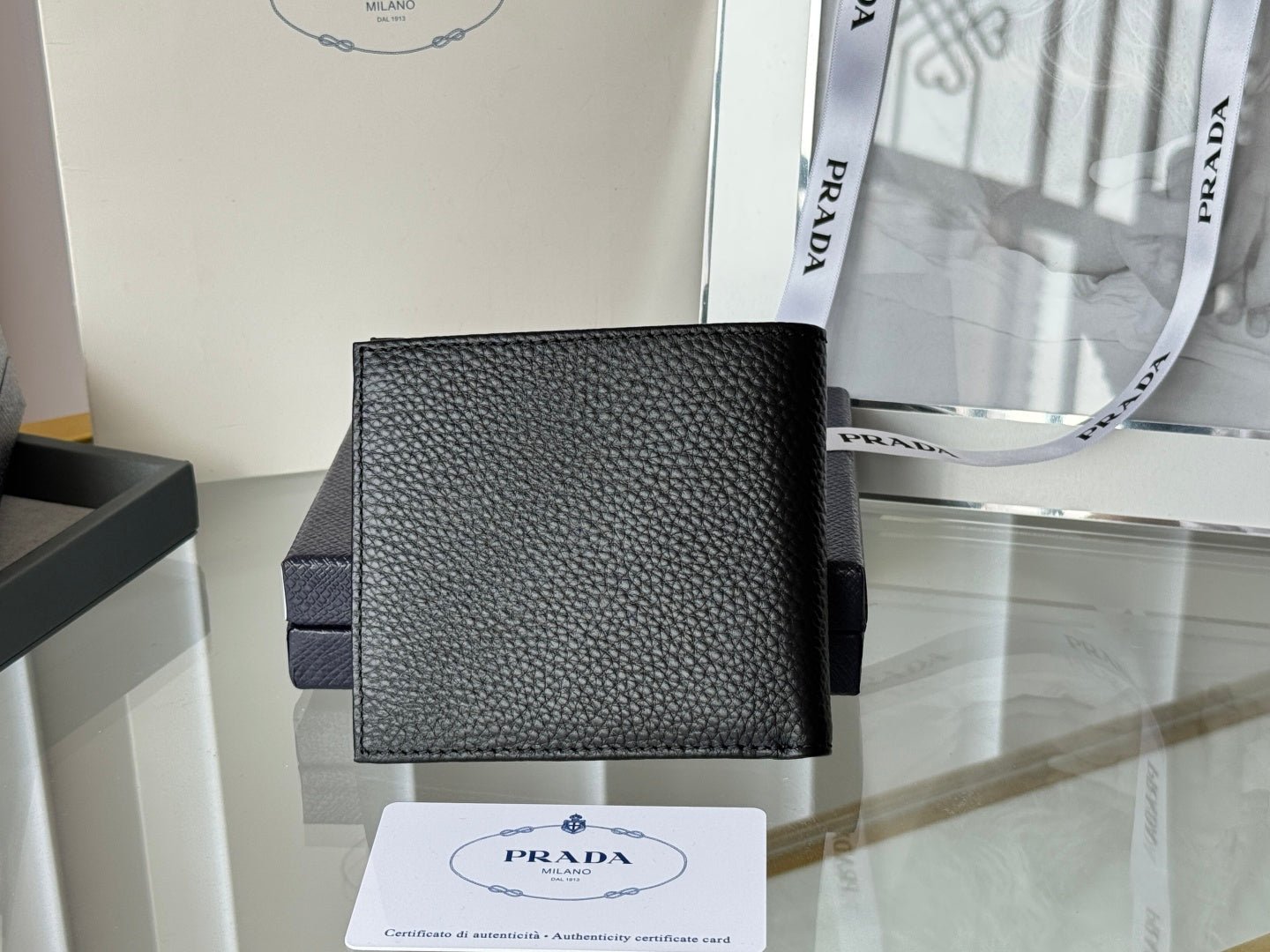 Prada Style Black Leather Bifold Wallet - Image 3