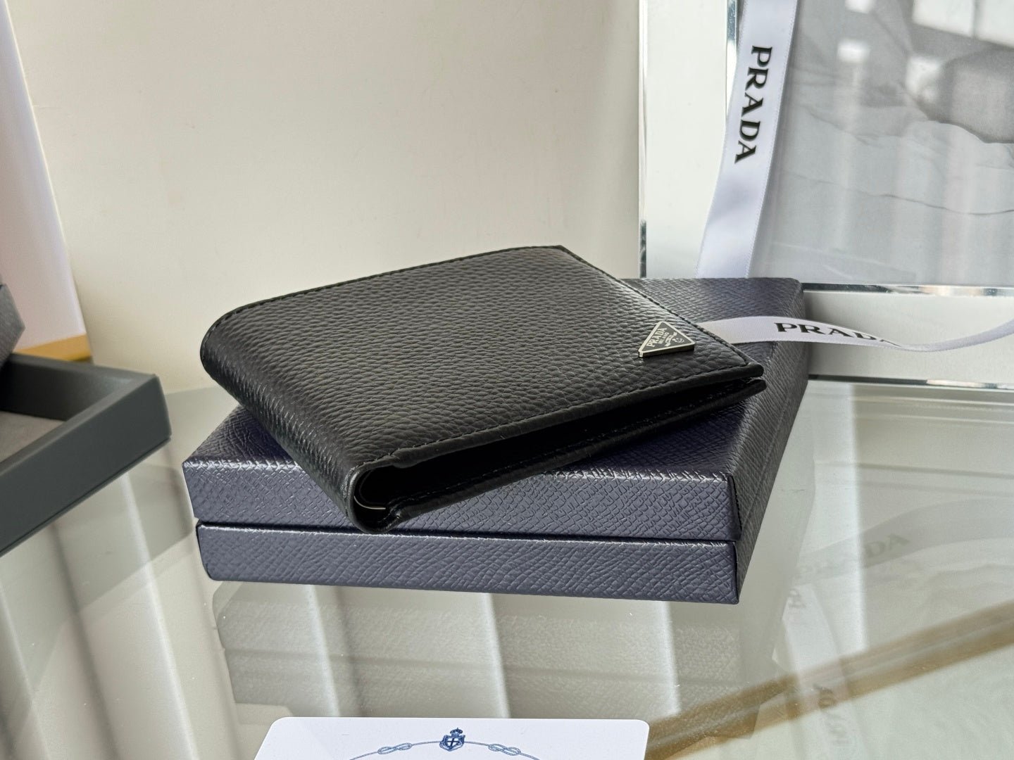 Prada Style Black Leather Bifold Wallet - Image 4