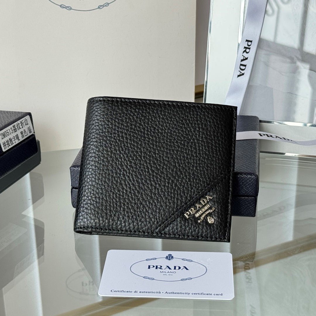 Prada Style Black Leather Bifold Wallet
