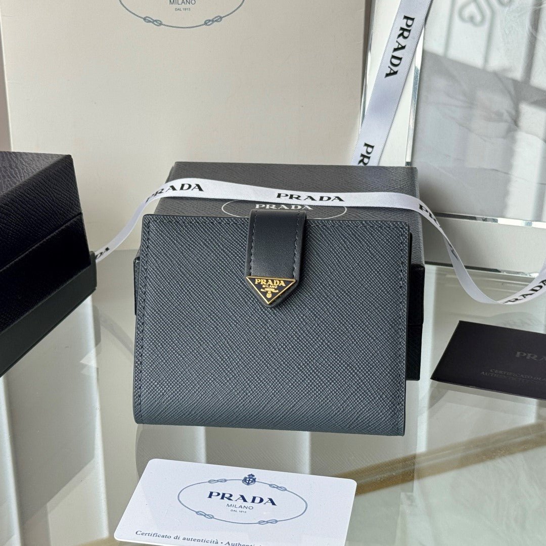 Prada Style Grey Leather Wallet