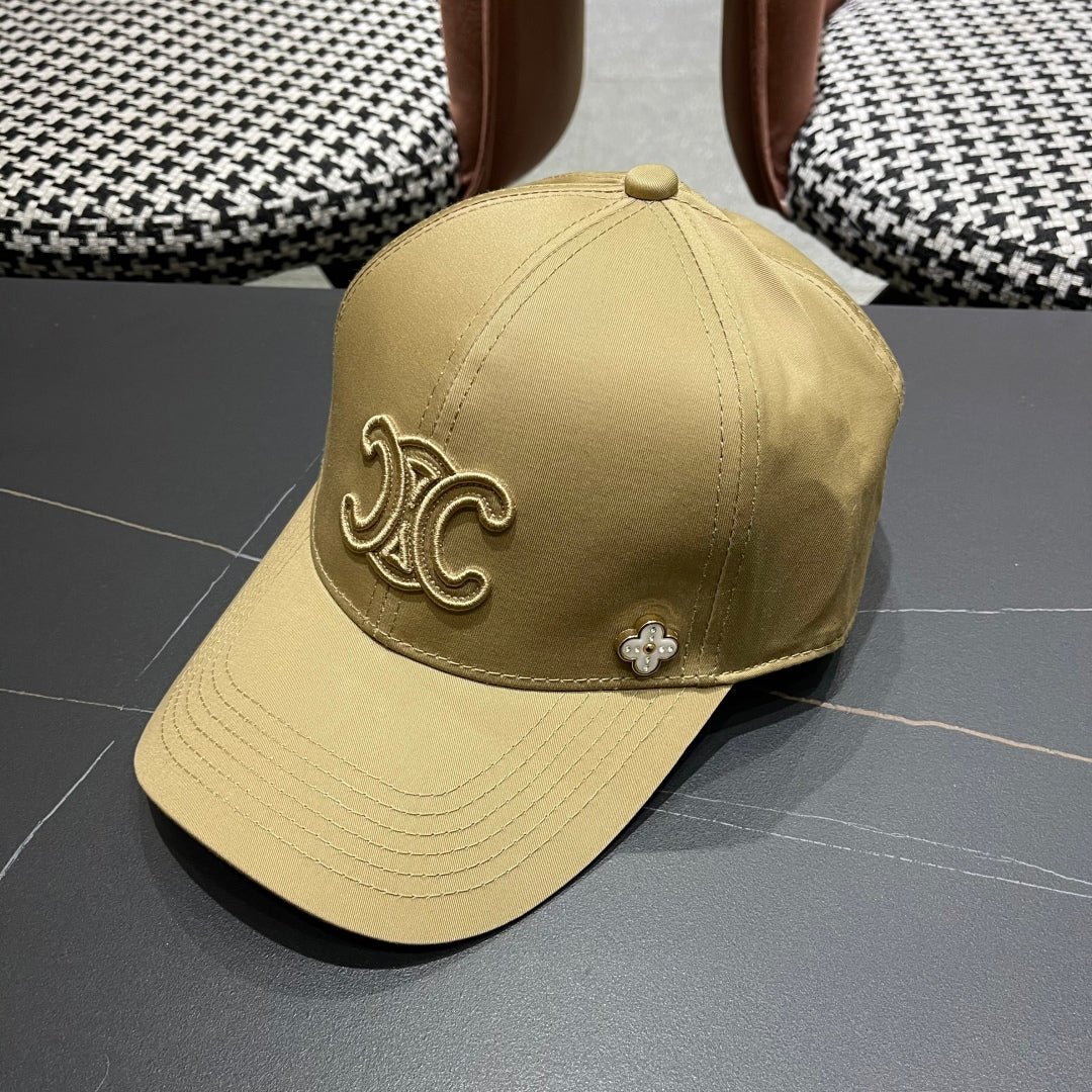 Celine Triomphe Gold Woven Fabric Cap