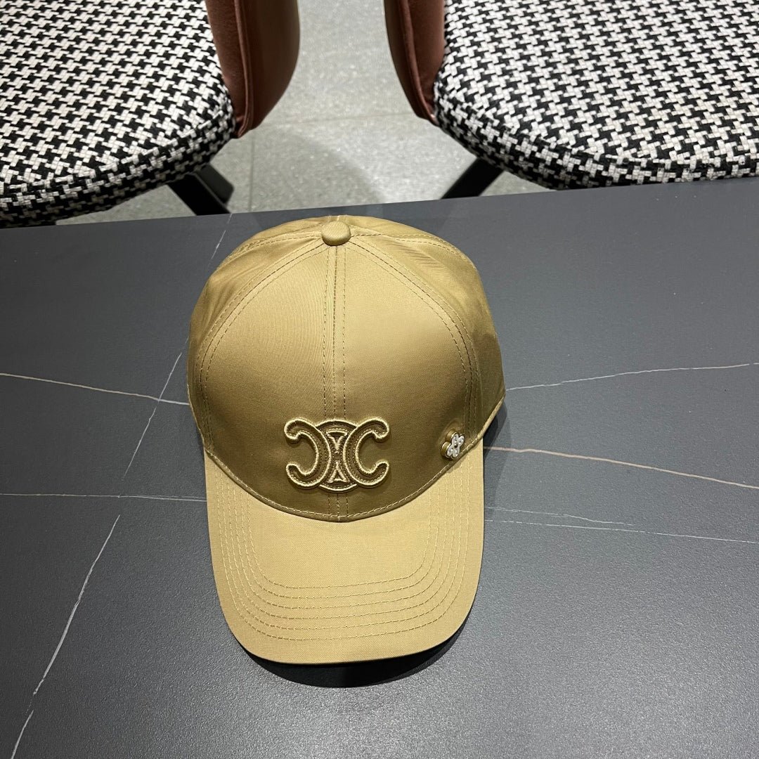 Celine Triomphe Gold Woven Fabric Cap - Image 6