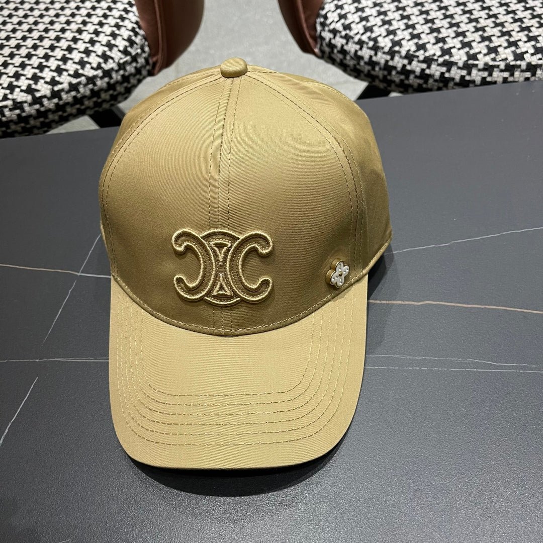 Celine Triomphe Gold Woven Fabric Cap - Image 3