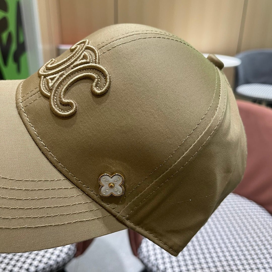 Celine Triomphe Gold Woven Fabric Cap - Image 5