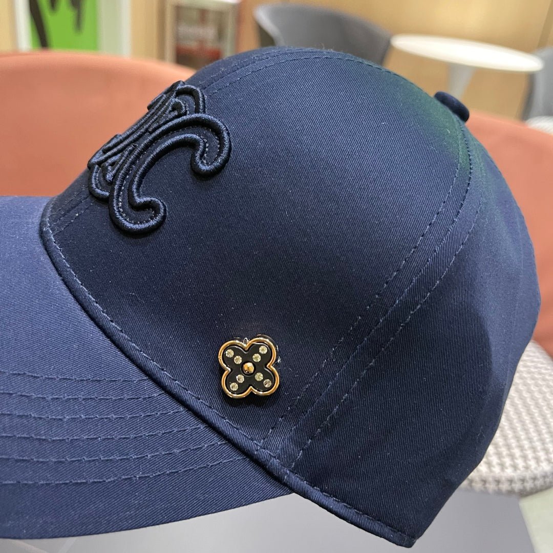 Celine Triomphe Navy Fabric Cap - Image 3
