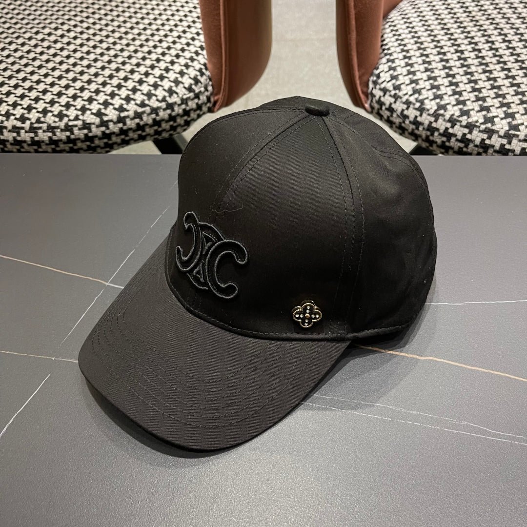 Celine Triomphe Black Woven Fabric Cap