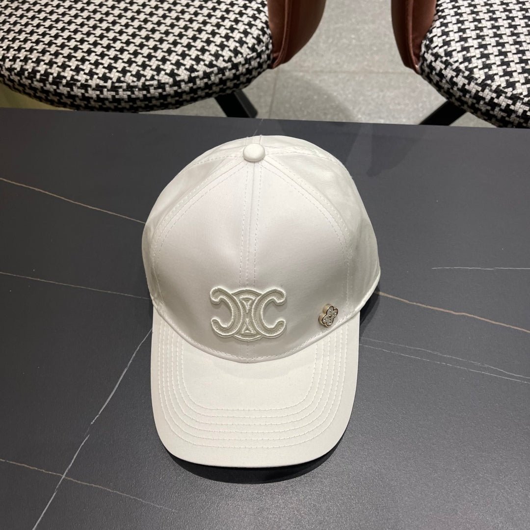 Celine Triomphe White Woven Fabric Cap - Image 4