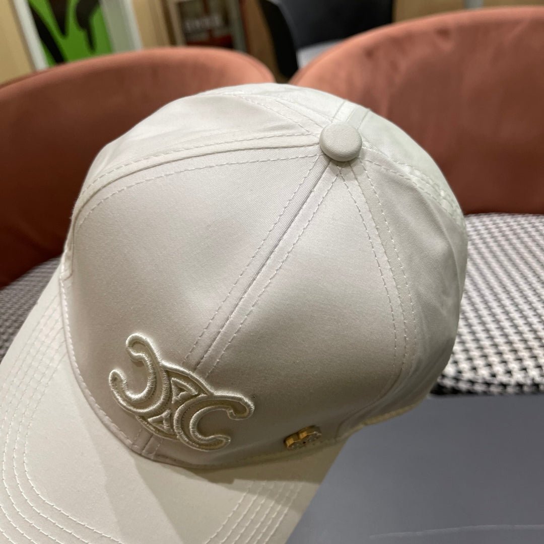 Celine Triomphe White Woven Fabric Cap - Image 7