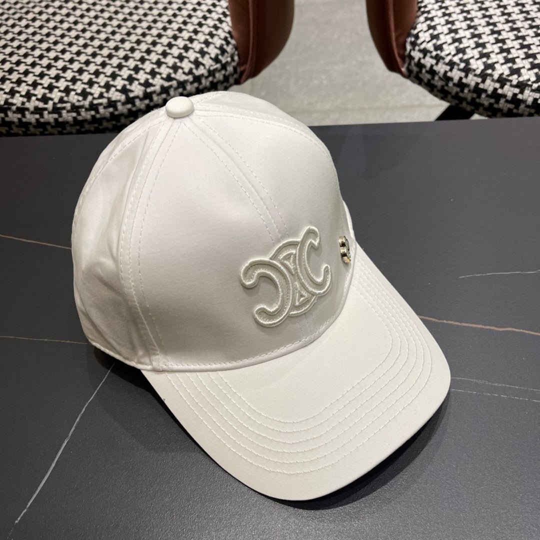 Celine Triomphe White Woven Fabric Cap - Image 3