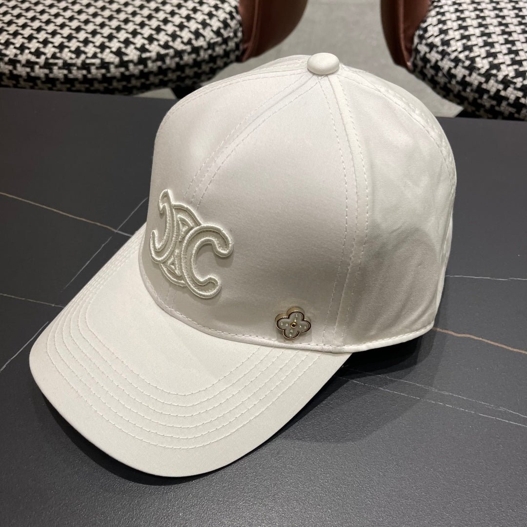 Celine Triomphe White Woven Fabric Cap