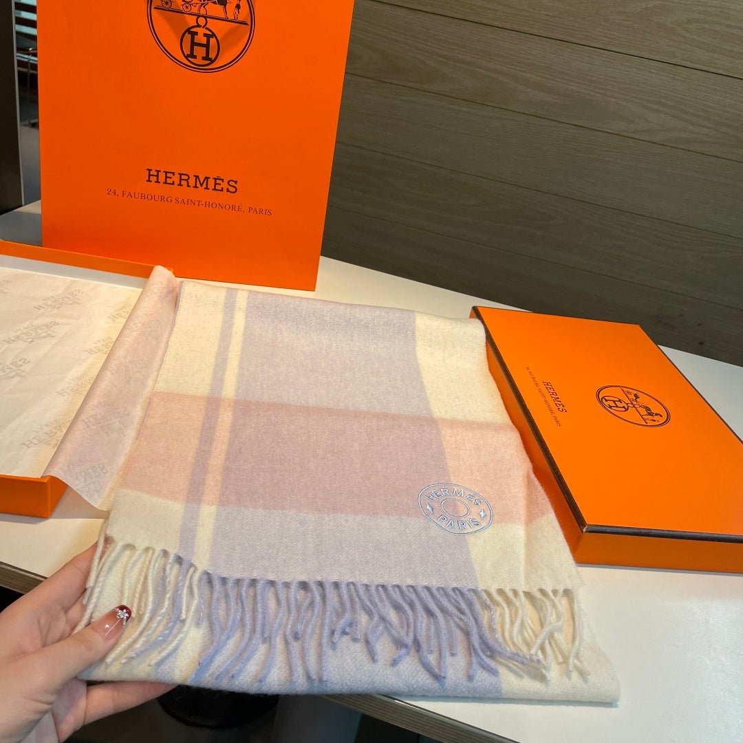 Hermès Pastel Plaid Cashmere Scarf - Image 4