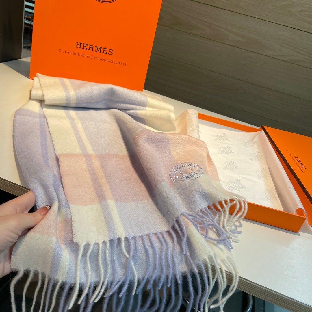 Hermès Pastel Plaid Cashmere Scarf - Image 5