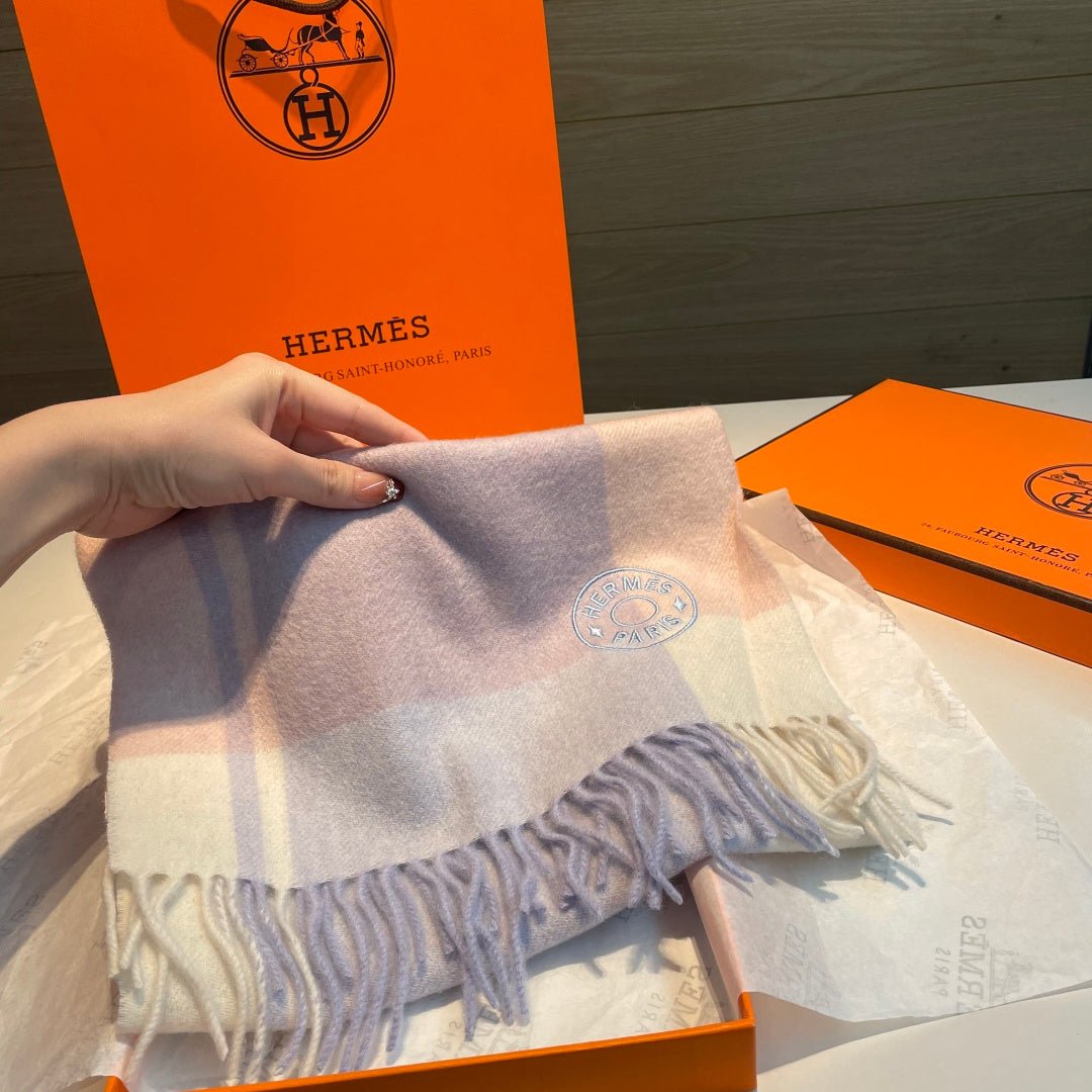 Hermès Pastel Plaid Cashmere Scarf - Image 3
