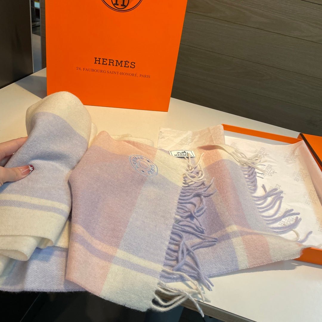 Hermès Pastel Plaid Cashmere Scarf - Image 6